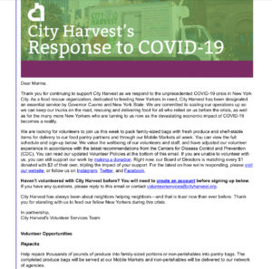 City Harvest COVID-19 Coronavirus Response Protocol - Volunteers Needed