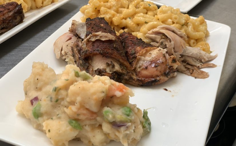 Sand’s Jerky Hut a BBQ take on traditional Caribbean BBQ Pulled spork, Shrimp Mashed Potatoes, and 4 Cheese Mac & Cheese